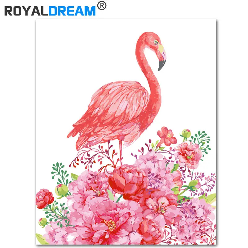 ROYALDREAM цветок фламинго сделай сам краска по номерам акриловая ручная Масляная