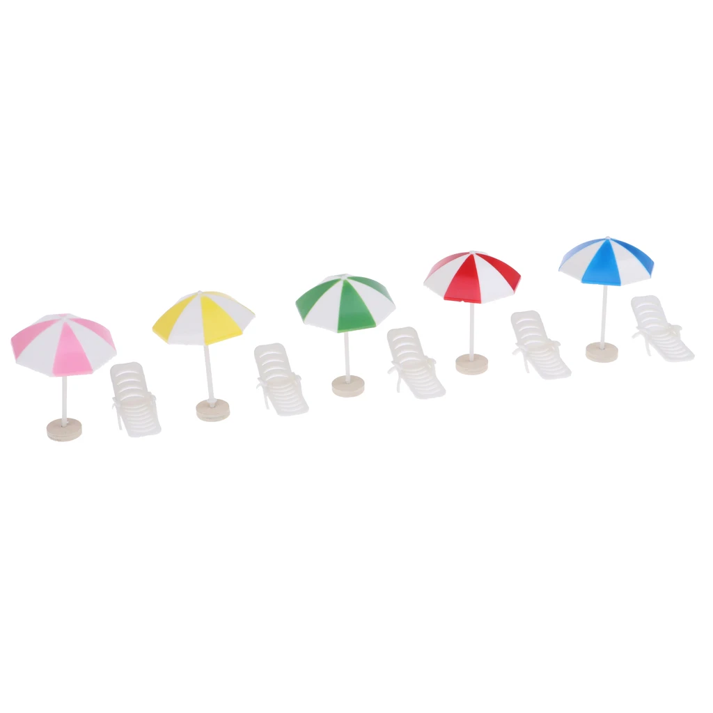 5 Set 1/12 Dollhouse Miniature Deck Chair Beach Umbrella Kids Pretend Toy #6