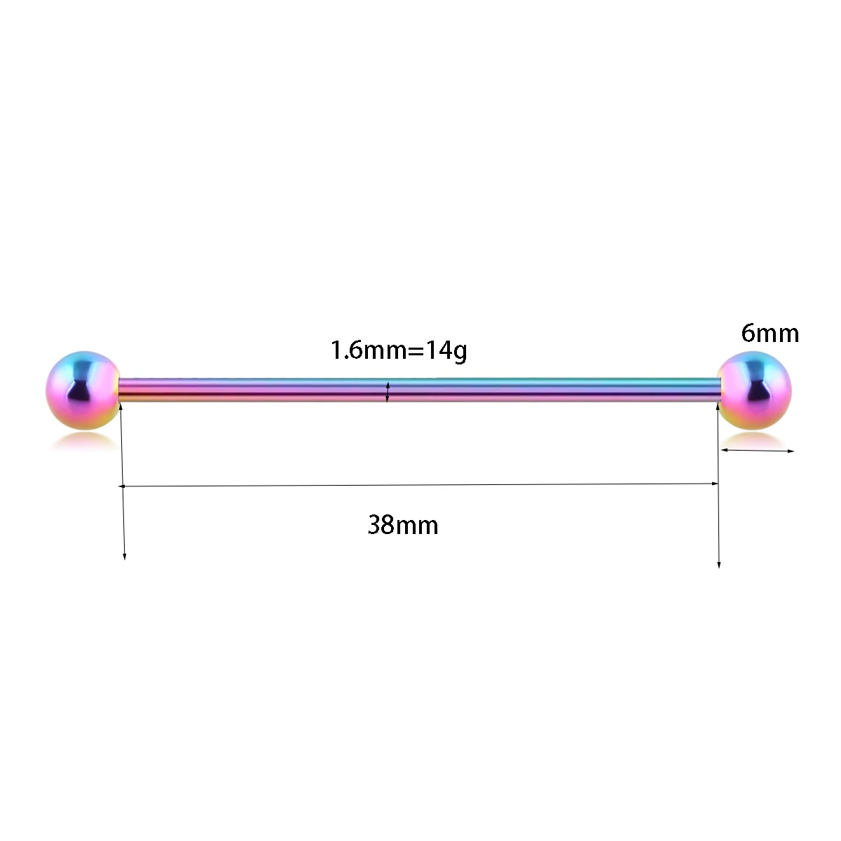 JUNLOPWY 14 г Радуга Промышленные Штанги Пирсинг хряща уха серьги-гантели ювелирные изделия для тела Tragus Caritlage 38 мм Длинные уха Бар - Окраска металла: NO. 1-- one piece