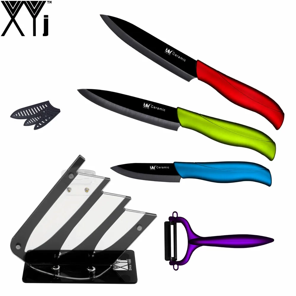 

XYJ Brand 3" 4" 5" Kitchen Knife Zirconia Ceramic Knife+Peeler+Knife Block High Quality Multifunctional Tool Holder 5 Pcs Set