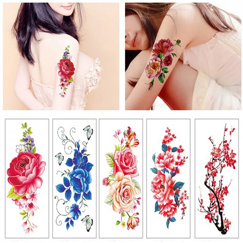 beauty 1piece make up Fake temporary tattoos stickers rose flowers arm shoulder tattoo waterproof women big flash tattoo on body