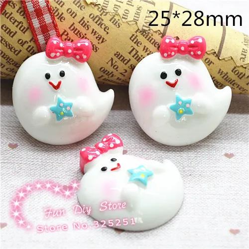 

Wholesale 50pcs white ghost with point bow for Halloween Party Resin Cabochon Flat Back 50pcs 25*28mm