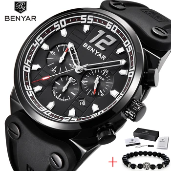

BENYAR Mens Watches Top Brand Luxury Waterproof 24 hour Date Quartz Watch Man Silicone Sport Wrist Watch Men Waterproof Clock