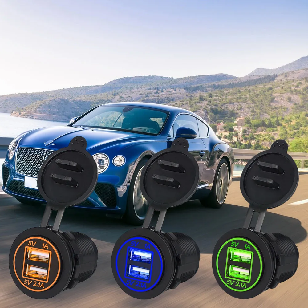 

2 USB Car Phone Charger Adaper Charger With LED Display Universal Dual Double USB Port Car Charger Adapter For Cellphone Black
