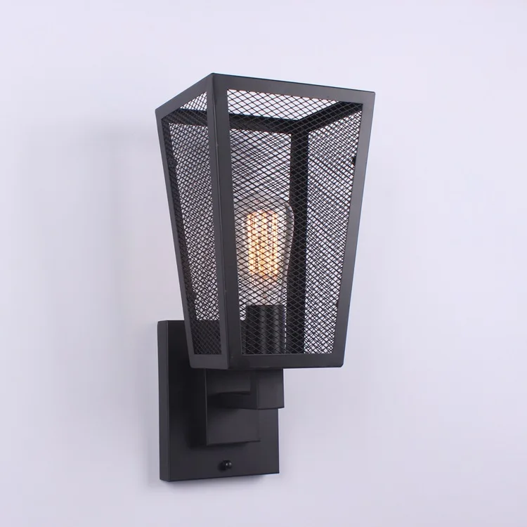

American Vintage Wall Lamp Indoor Lighting Bedside Lamp Retro Wall Light Black Iron Net Country Loft Style Industrial Wall Light