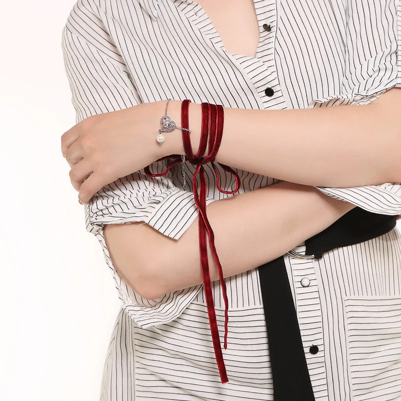 

Joolim Dark Red Velvet Wrap Bracelet Korean Bracelet