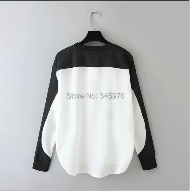 Женская Повседневная Блузка с круглым воротником Zevity черно белая Лоскутная в