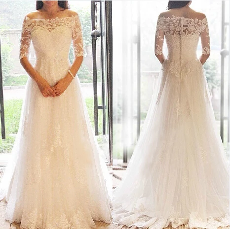 

free shipping sexy appliques 2016 casamento vestido de noiva renda bride a-line beading Bridal Gown vintage lace wedding dress