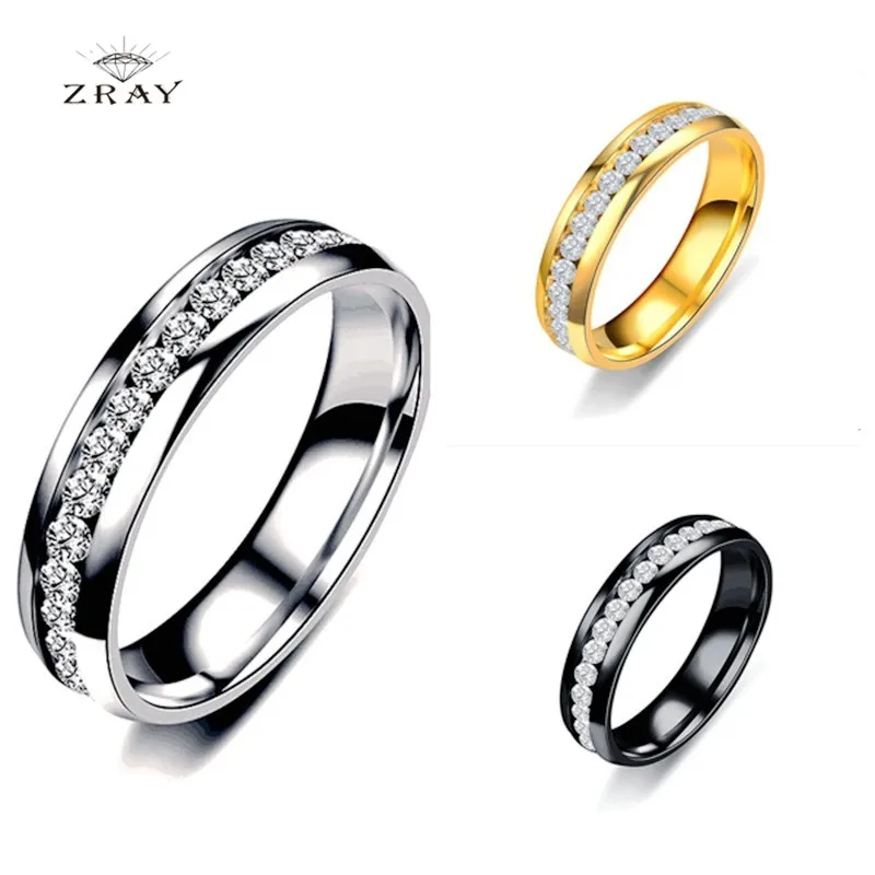 

ZRAY Fashion Crystal Rings for Women Gold Silver Black Color Round Lovers' Rings Party Wedding Rings Jewelry Bijoux Gifts