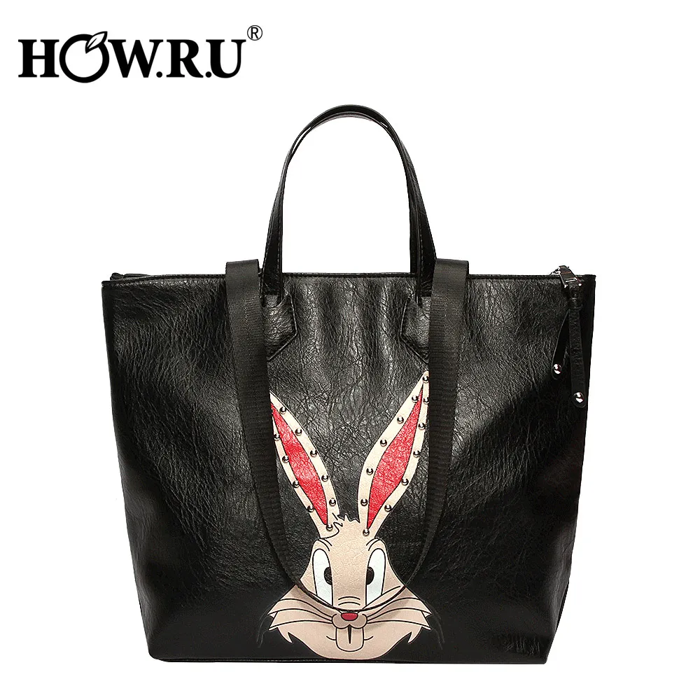 

HOWRU Cartoon Rabbit Rivet Women Tote Bag Casual Hand Bags Large Capacity Shoulder Bag Ladies Shopping Bag Women Leather Handbag