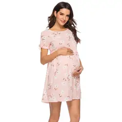 Для женщин средства ухода за кожей для будущих мам платье смешанный хлопок короткий рукав цветочный принт платья для беременных летнее