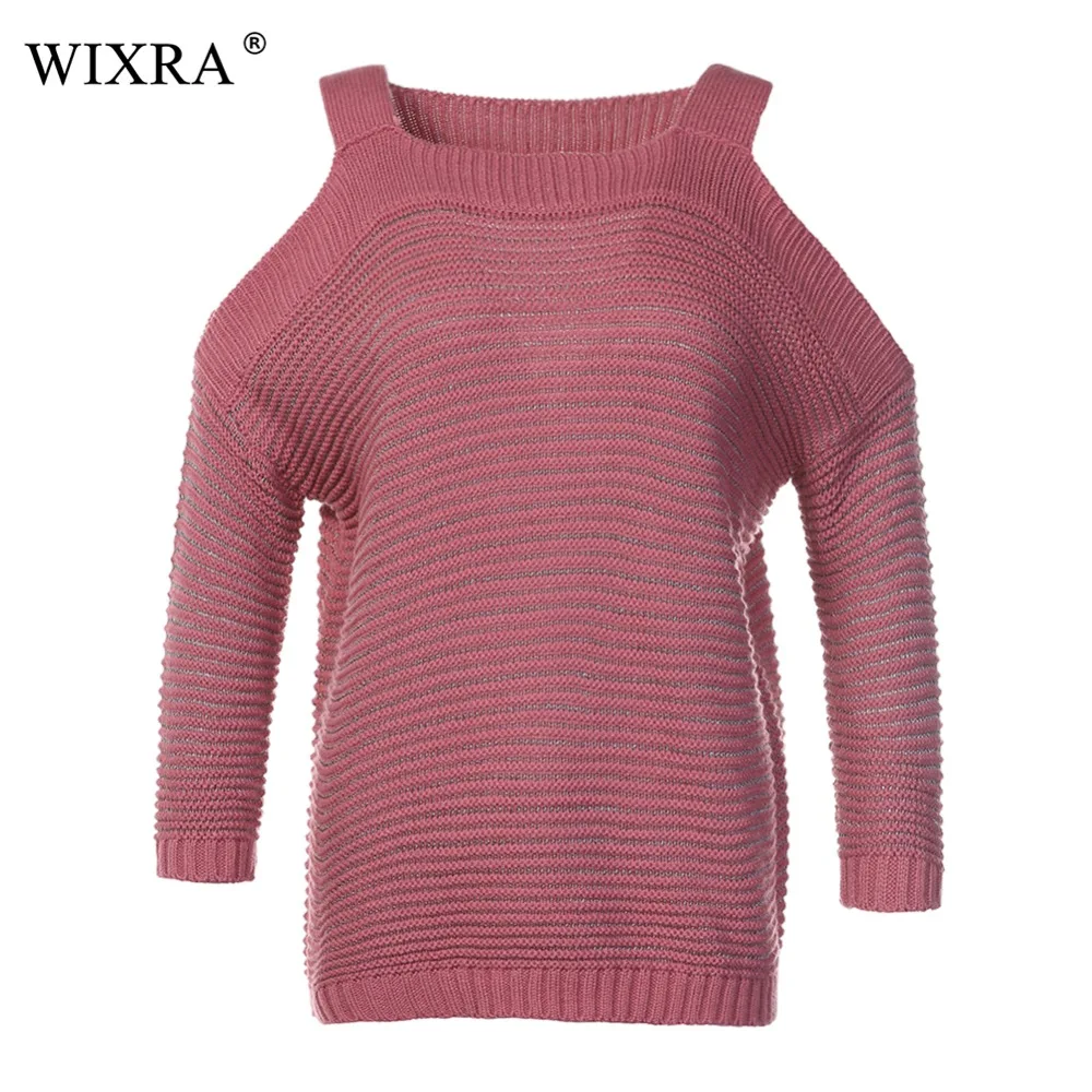 

Wixra Basic Pullover 2018 Autumn Winter Women Long Sleeve Bare Shoulder Sweaters Loose Top Warm Knitted Pullovers For Women