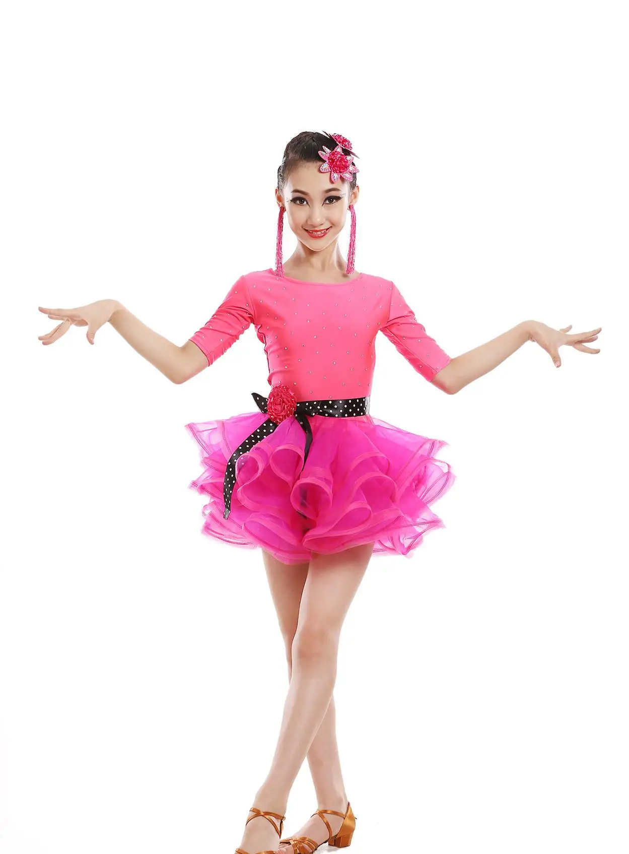Purelover Latin Dance Bling Diamond dress Kids Ballet Jazz Performance Costumes competition skating dresses ballroom kleid