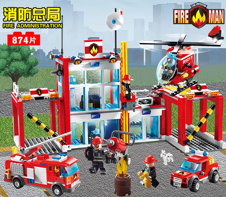 

GUDI city Fire Rescue station Administration truck/Helicopter Building Blocks Educational Toys Model Brinquedos Birthday Gift