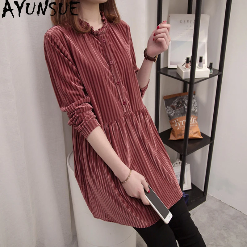 

AYUNSUE Spring 2019 Plus Size Dress women Long Sleeve Korean Casual Dress elegant vintage winter dresses 5xl vestido KJ1732