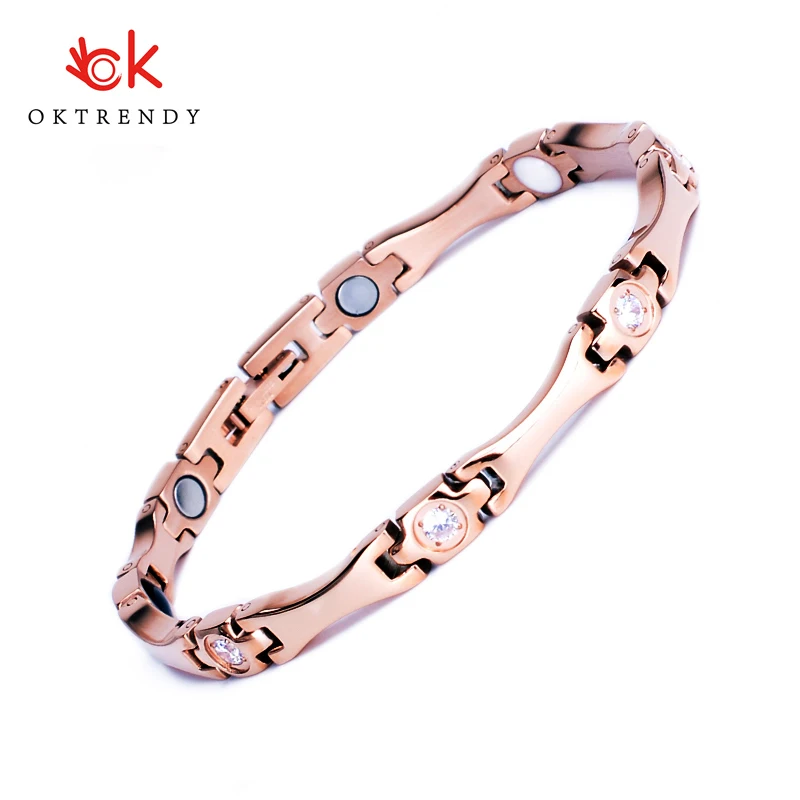 Oktrendy Elegant Stainless Steel Healthcare Magnetic Bracelet with White Rhinestones Friendship Bracelets for Woman