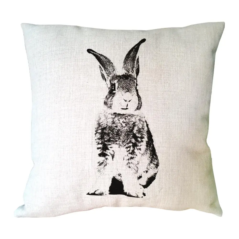 Freehand Sketching Black Rabbit Linen Throw Pillow Cover Custom