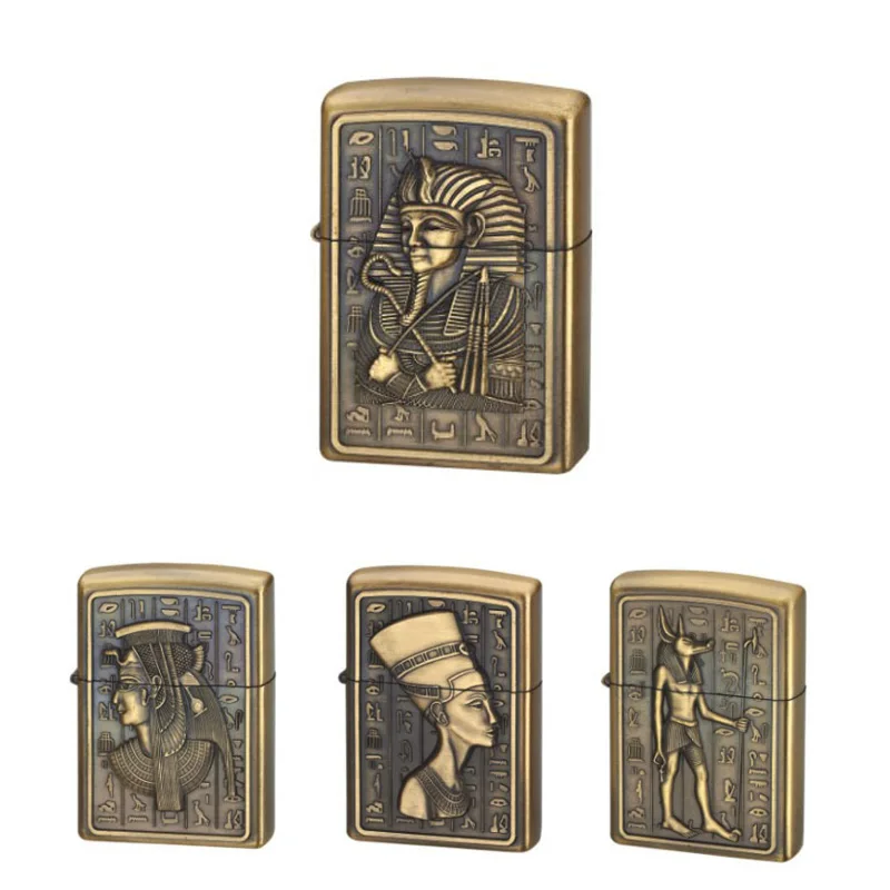 

4 Style Retro Egyptian Pharaoh Lighters Metal Carving Kerosene Oil Lighter bronze Unique Egypt Fire Gasoline Cigarette Lighter