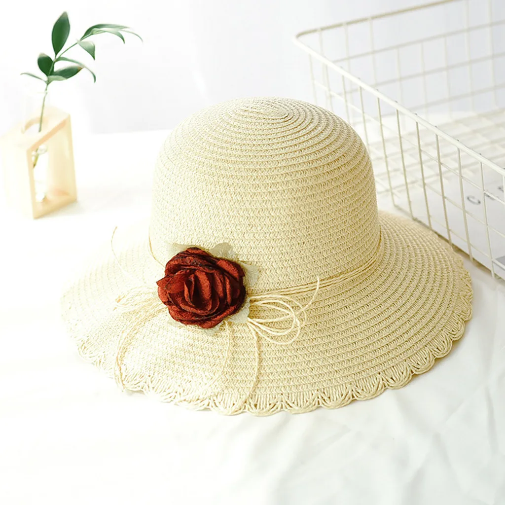 

beach hat summer women Casual beach hat wide brim straw Wide Brim Straw Hat Floppy Derby Beach Sun Foldable Cap Lot L0409