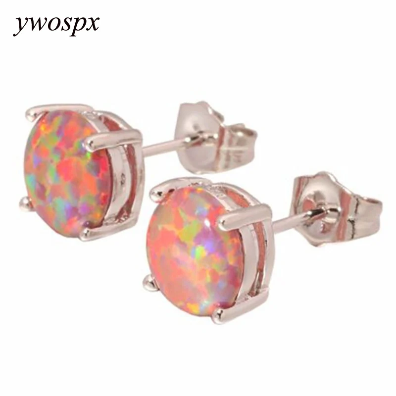 

Elegant Imitation Fire Opals Brincos Stud Earrings for Women Jewelry Orange Round Opal Wedding Earring Gifts Y30