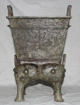 

USPS to USA S2129 14" Archaic Chinese Dynasty Bronze Palace 4 Feet Elephant Ding Incense Burner