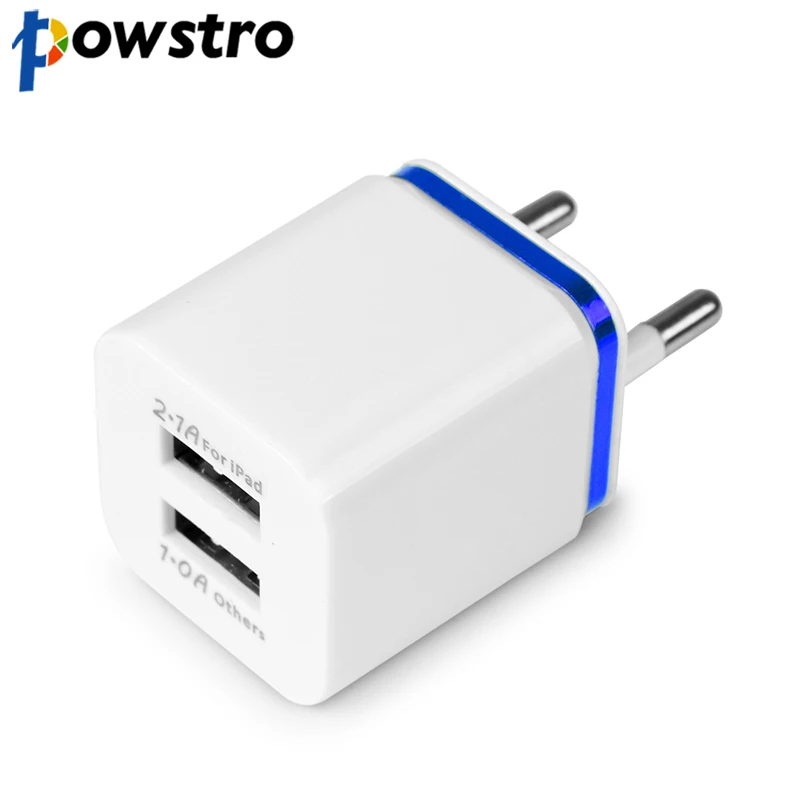 Дорожный адаптер Powstro с двумя портами для iPhone Samsung iPad Android настенное зарядное
