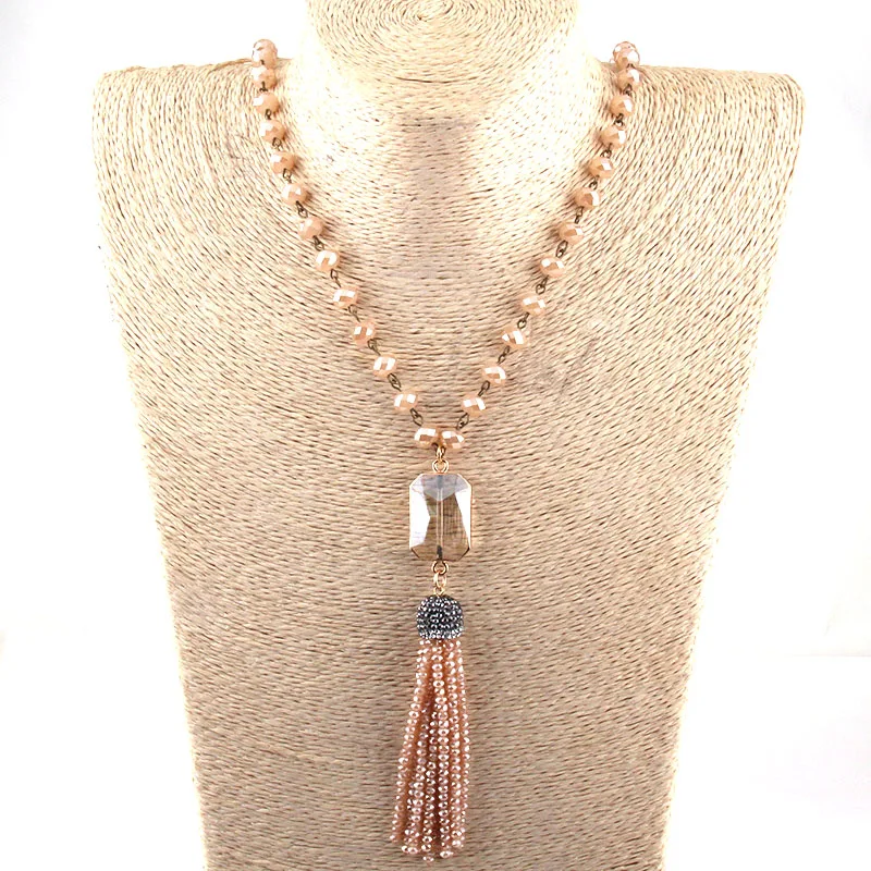 Модные богемные ювелирные украшения в этническом стиле Стекло Хрустальный Розарий цепи кристалл ожерелье с кисточками