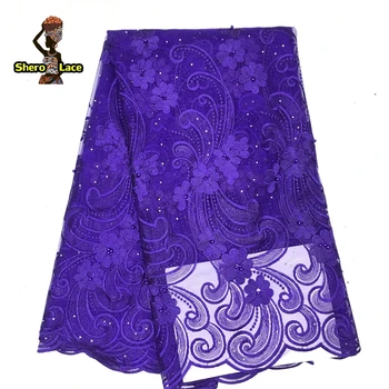 

Red Color Nigerian Lace Fabric 2019 French Net lace Embroidery Tulle Lace With Stones And Beads