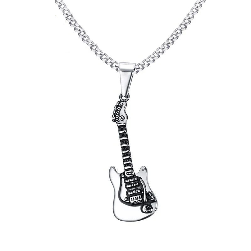 Vintage Guitar Pendants & Necklaces Men'S Stainless Steel Statement