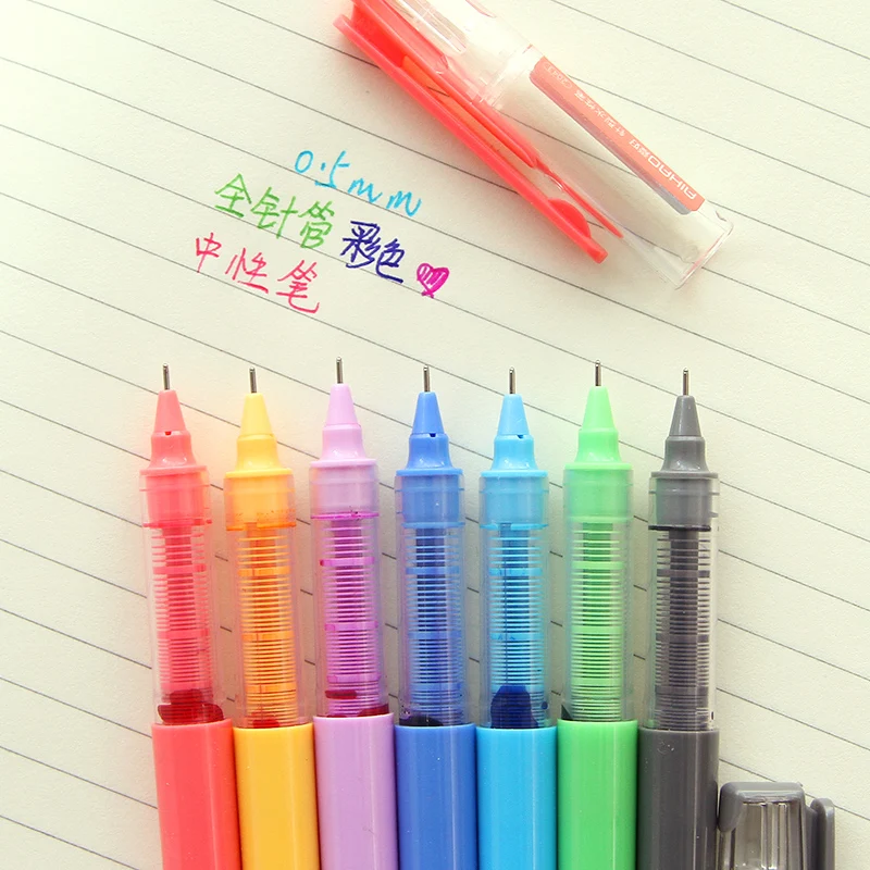 

7 pcs/Lot Rainbow color gel ink pen 0.5mm Syringe nib ball point pens Office School supplies caneta colorida Stationery F663