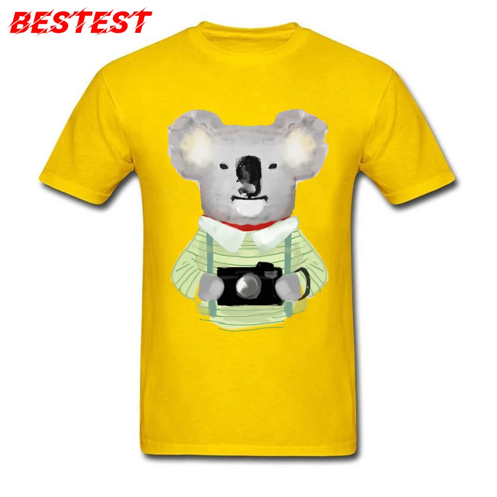 2018 Fashion Adult T Shirt Round Collar Short Sleeve 100% Cotton Funny Tops T Shirt Gift Tops & Tees Drop Shipping Koala bear in clothes watercolor animal art yellow