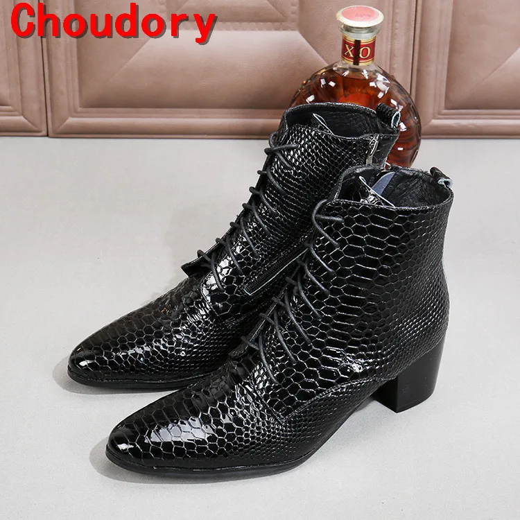 Botas hombre black military boots chelsea men shoes high heels python skin genuine leather cowboy boots mens