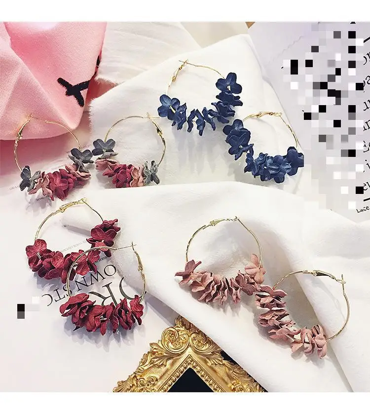 Korean Version Of The Popular Personality Fashion Temperament Jewelry Wild Net Red Cloth Flower Long Earrings Statement Earrings