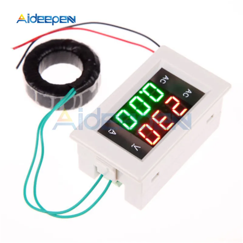 100A 200A AC 110 В 220 В светодиодный цифровой амперметр вольтметр напряжение измеритель тока красный зеленый дисплей с индуктивностью переменного тока 100-300 в 80-300 в