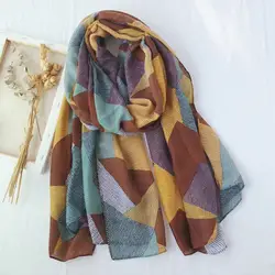 Женская мода 2019, принтованный хиджаб вискоза, шали и обертывания, мусульманский хиджаб, геометрический шарф, корейский пляжный шарф