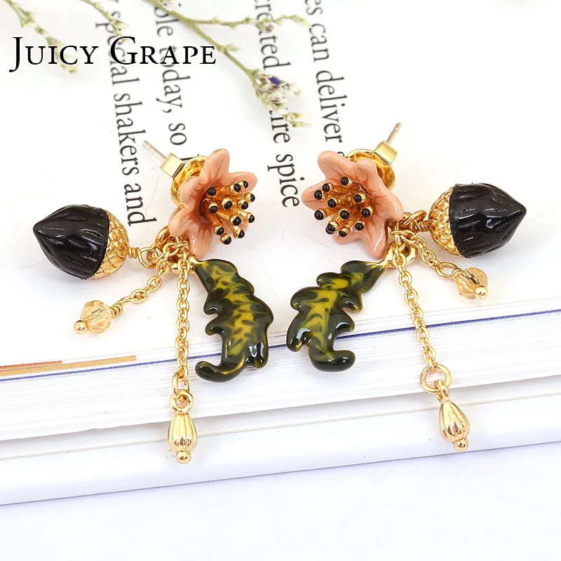

Juicy Grape Korean Earrings stud hand painted enamel pine cone earring women earring girl gift earrings flower stud hot sale