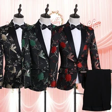 Приталенные куртки с цветочной вышивкой, мужской модный Блейзер, наряды, мужской певец, театральное представление, костюм, свадебные костюмы, DT768