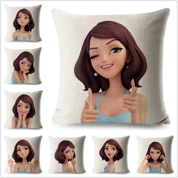 

Cartoon Lovely Girls Cushion Cover Linen 45*45 cm Pillow Case Decorative Printed for Sofa Home Car Chair Decor Throw Pillow Case