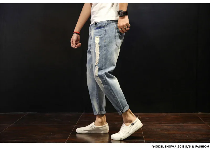 Новое поступление, свободные штаны-шаровары, мужские рваные джинсы, повседневные потертые рваные джинсовые брюки, большой размер 28-42