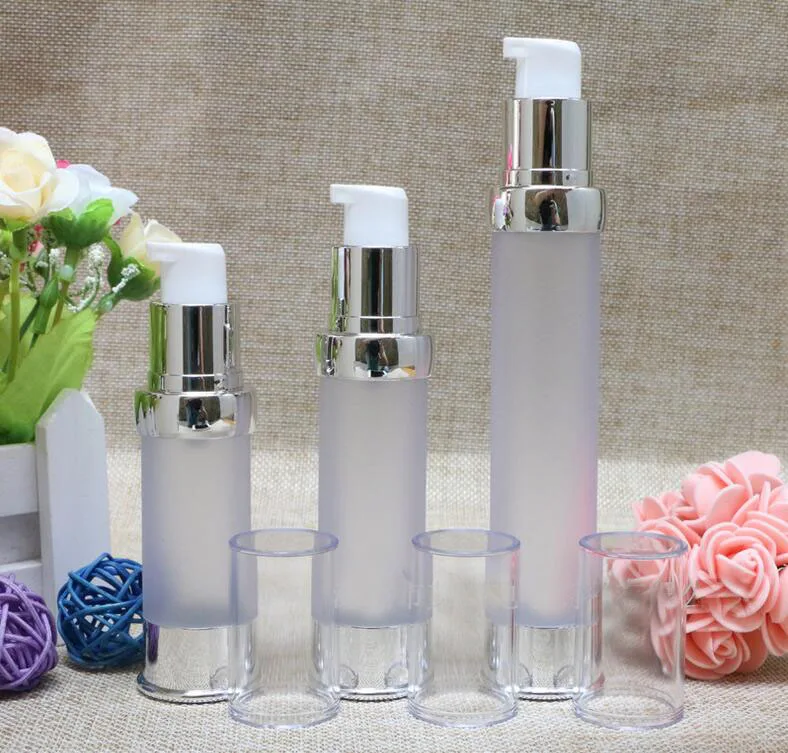 Download 15ml 20ml 30ml Silver frosted Airless Bottle Plastic Lotion Bottles with Airless Pump Can used ...