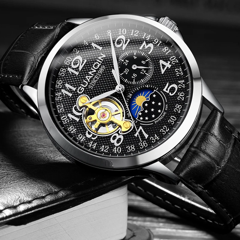 GUANQIN новые часы для мужчин бизнес автоматические часы Tourbillon водонепроницаемые механические мужские часы лучший бренд класса люкс relogio masculino