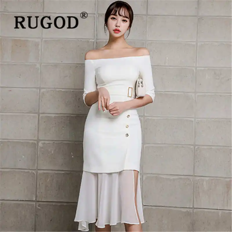 

RUGOD New one shoulder sexy women dress Single-breasted waist slim summer dress 2019 slash neck dresses woman party night
