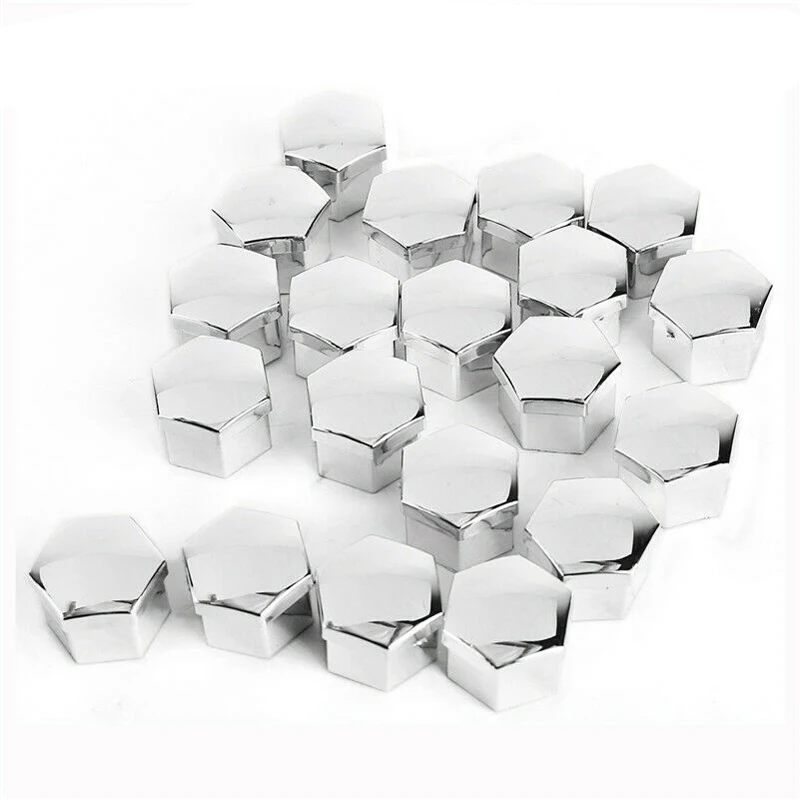 20pcs 19mm Car Alloy Wheel Nut Bolt Covers Caps Chrome Silver + 2pcs Clips Removal Tool
