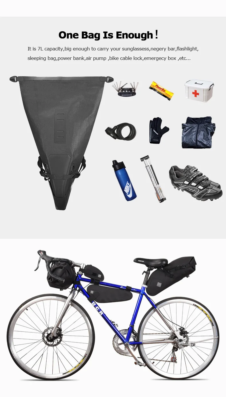 Sahoo Pro 132034 Full Waterproof 7L Dry Bag Mountain Cycling Bicycle Bike Saddle Bag Seat Tail Rear Pack Storage Pouch Carrier