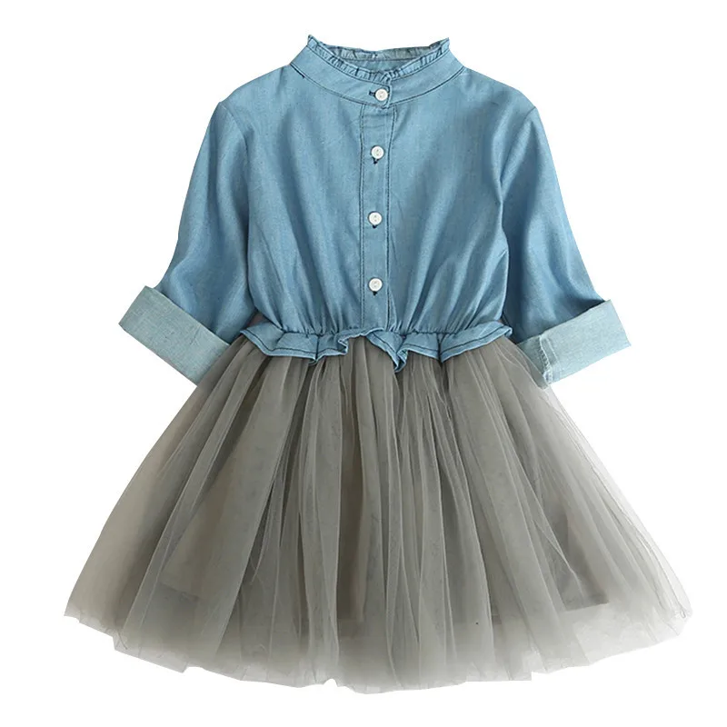 

Baby Girl Dress Spring 2019 New Long Sleeved Denim Patchwork Girls Dresses Kids Princess Dress For Girls Clothes 3 4 5 6 7 Years