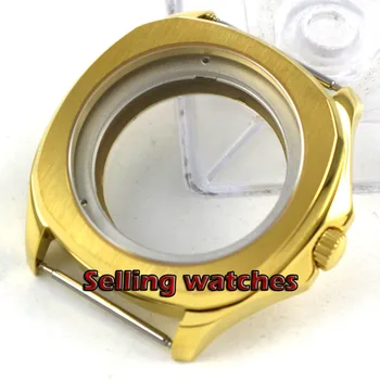 

40mm parnis steel Sapphire Crystal yellow golden plated Case fit ETA 2836 mingzhu 2813 miyota 82 series movement