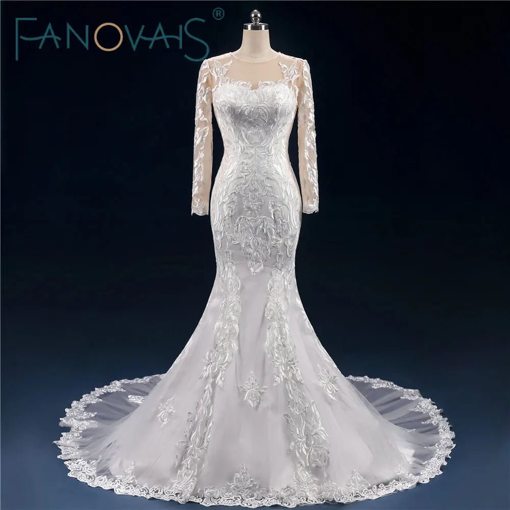 Vintage Full Lace Wedding  Dress  Long Sleevs Mermaid Bridal  