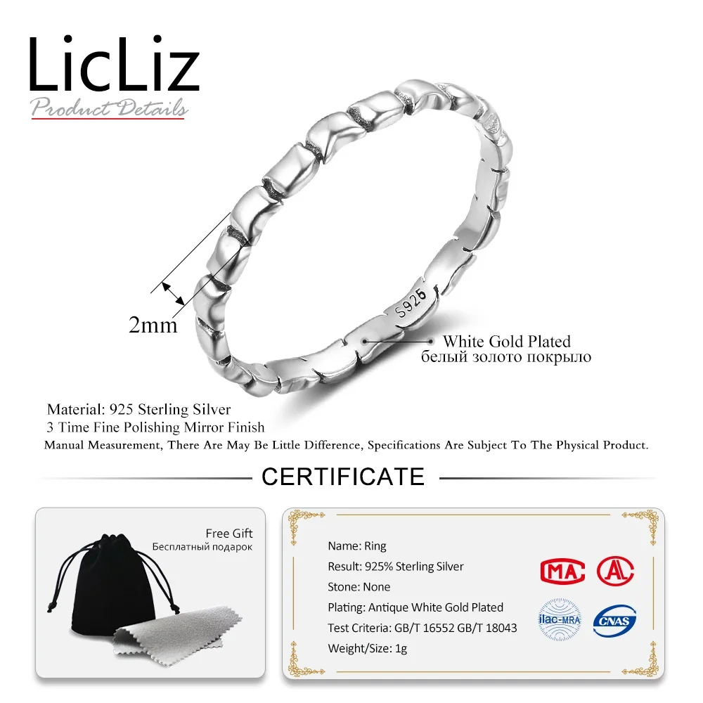LicLiz простые 925 пробы серебряные кольца V формы для женщин Сердце Звезда лист плетеный браслет серебряные ювелирные изделия Joyas de Plata LR0470 - Цвет камня: Square