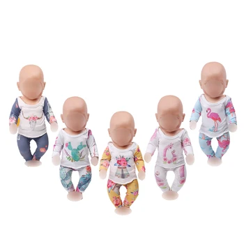 

43 cm baby dolls Clothes new born Long sleeve suit printed pant Baby toys Dress fit American 18 inch Girls doll f721