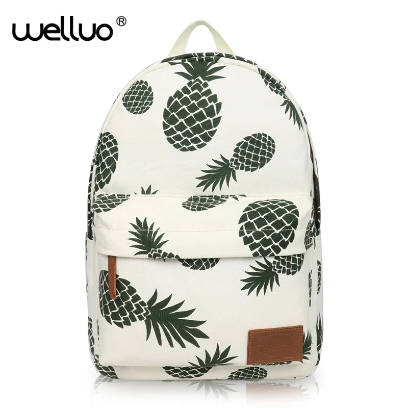 

Women Fruit Printing Backpack Canvas School Bag For Teenage Girls Green Pineapple Backpacks Large Laptop Travel mochila XA24B